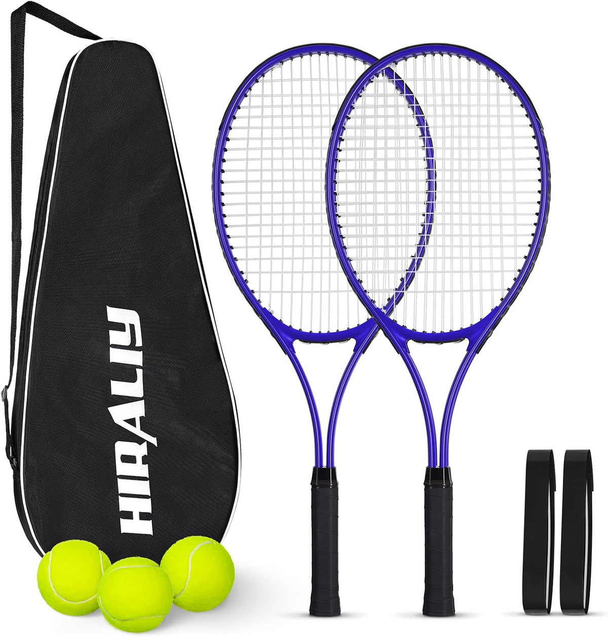 HIRALIY 27" Tennis Rackets Set of 2, 3 Tennis Balls, 2 Tennis Racquets, 2 Overgrip Tapes and 1 Carrying Bag Outdoor Recreational Sport Game