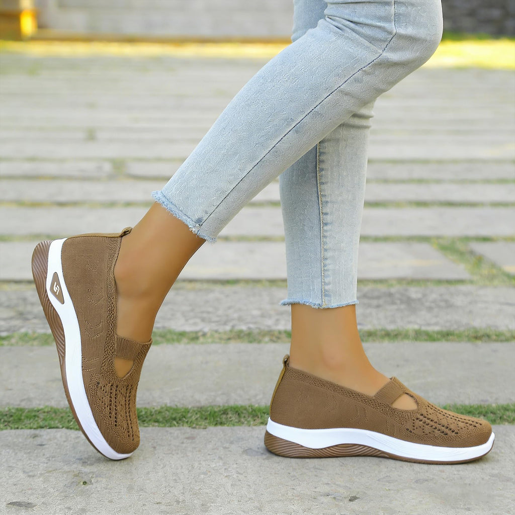 Women's Walking Shoes Comfortable Orthopedic Diabetic Shoes Soft Breathable Knitted Flats Arch Support for Indoor Outdoor