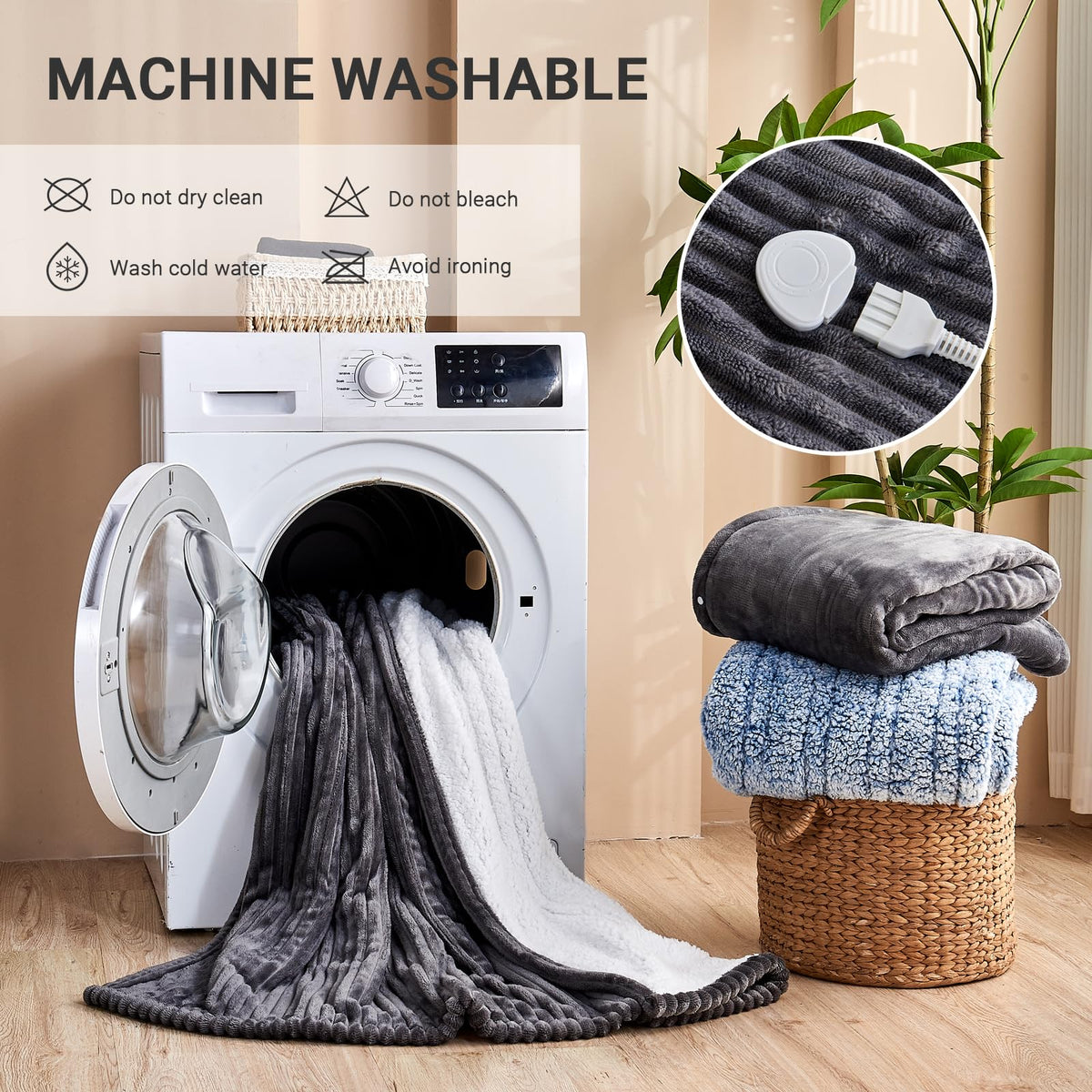 Heated Blanket Throw 130×160cm Electric Blanket, 10 Heating Settings, 1-8h Timer overheat Protection, Machine Washable, Flannel & Sherpa Full Body Warming, Electric Throw Blanket for Sofa