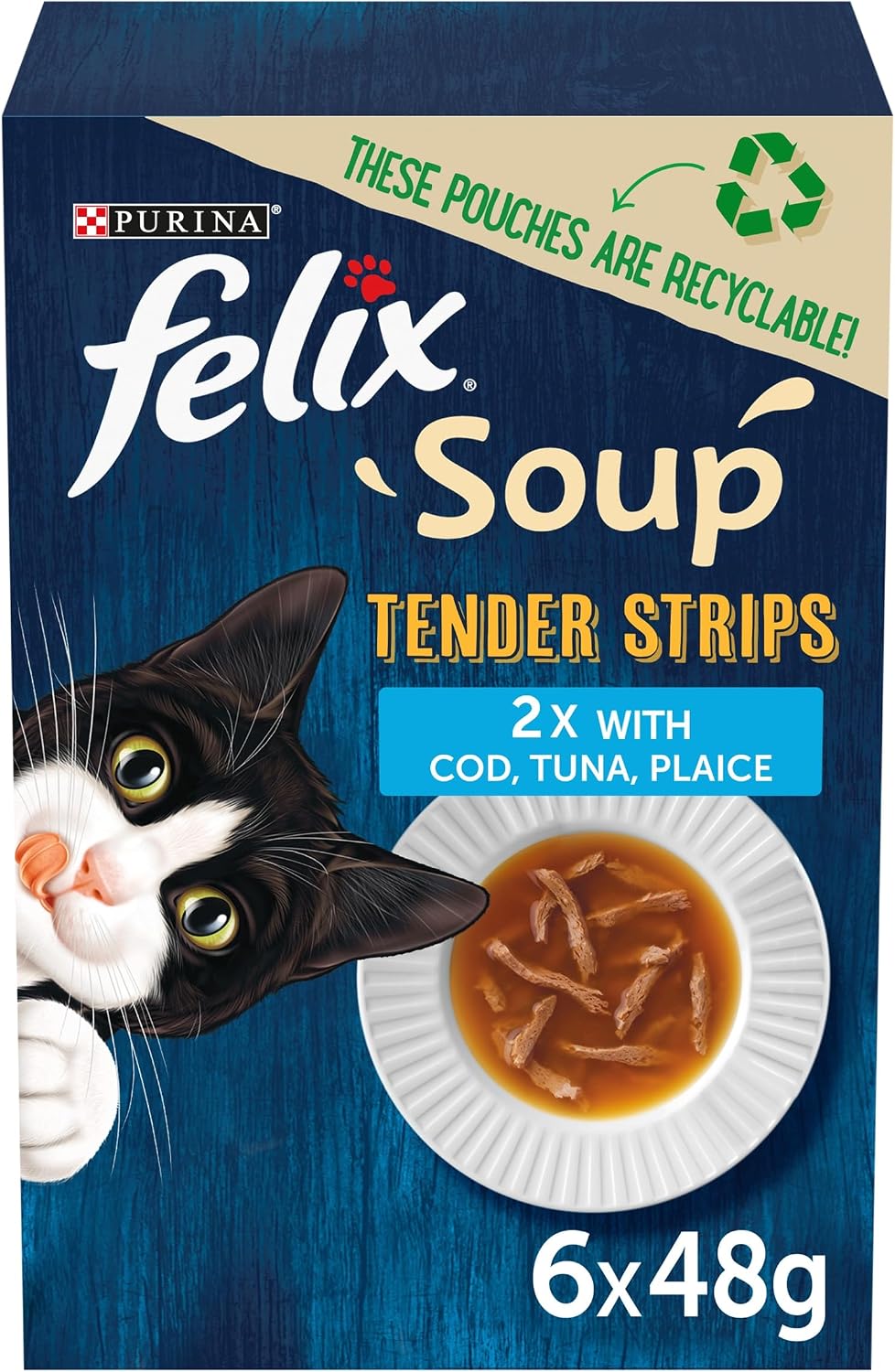 FELIX Soup Tender Strips Farm Selection Wet Cat Food 6x48g (Pack of 8)