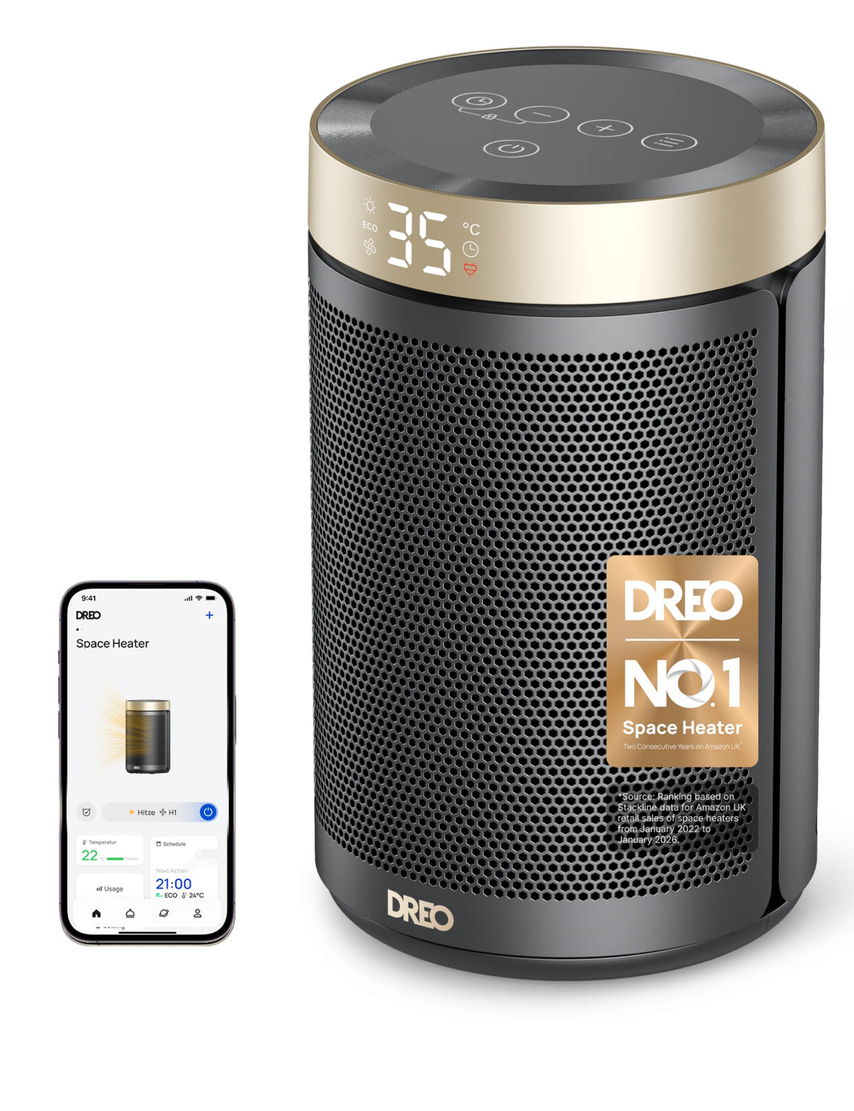Dreo Electric Heater, 1500W Energy Efficient Space Silent Room Heater, Portable Ceramic Fan Heaters, Thermostat 3 Modes 12H Timer, Overheat & Tip Over Protection, for Bedroom, Atom 316, Silver