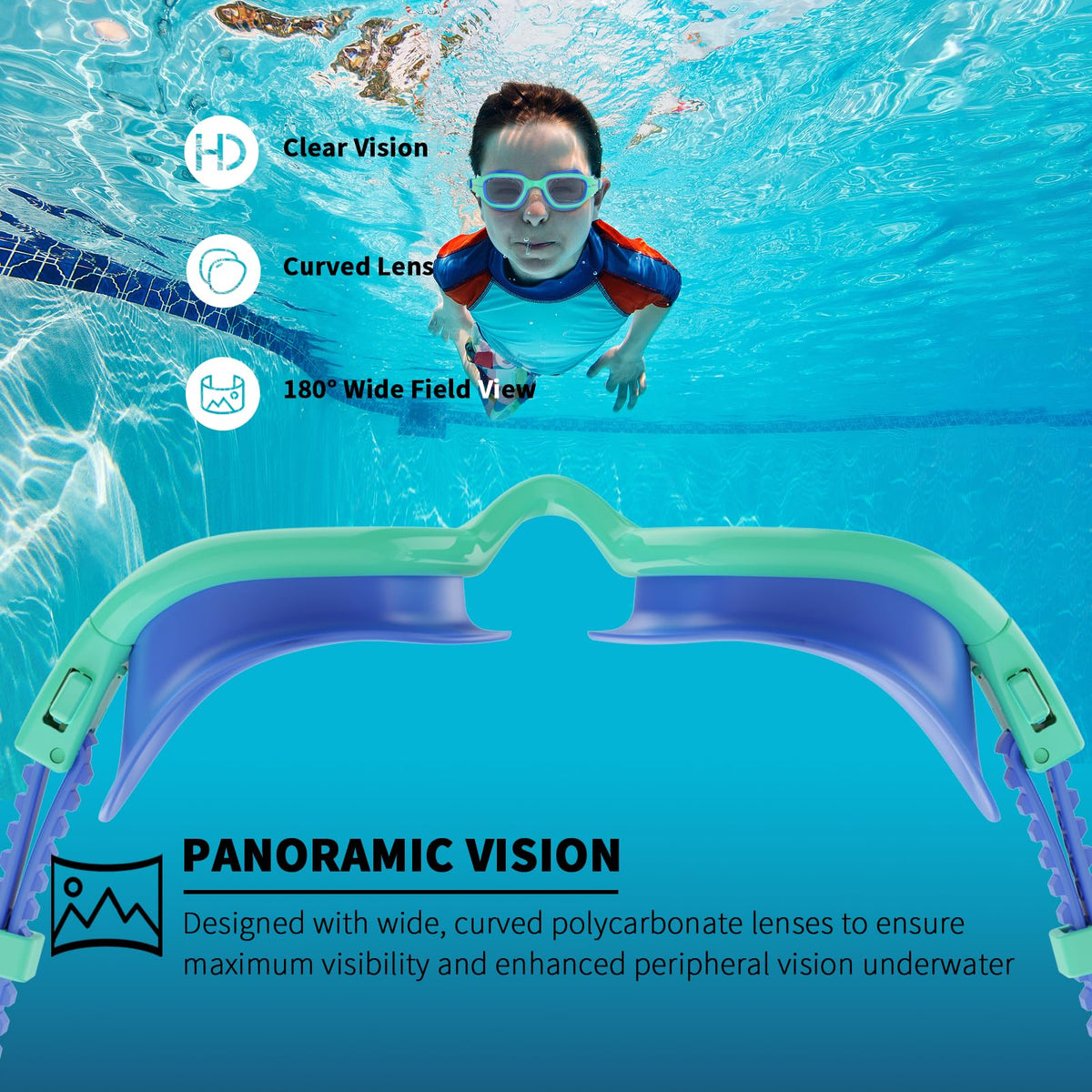 BEEWAY Kids Swimming Goggles for Boys Girls Age 6-14 Anti Fog & Leak Proof