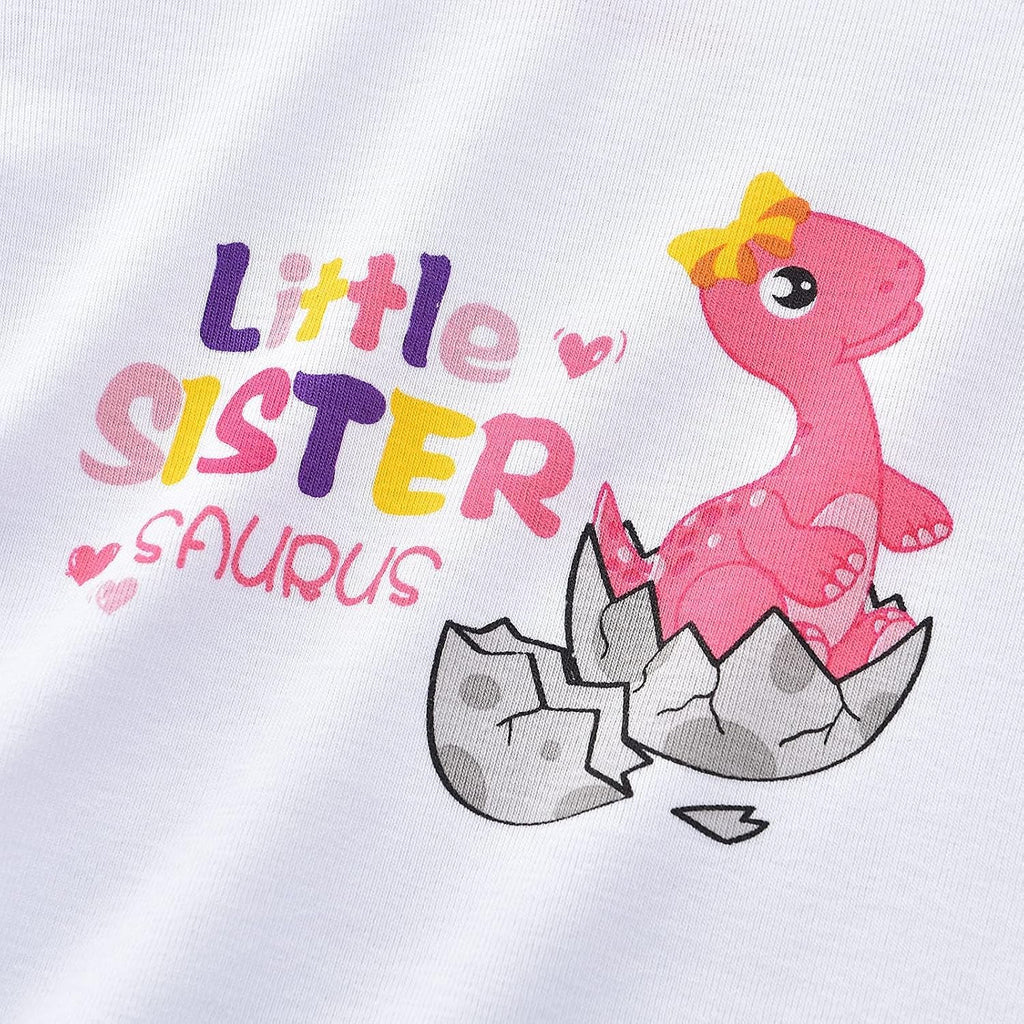 WAWSAM Little Sister Bodysuit Newborn Baby Girls’ Dinosaur Infant Romper Sibling Outfit