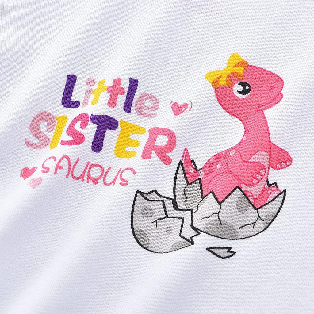 WAWSAM Little Sister Bodysuit Newborn Baby Girls’ Dinosaur Infant Romper Sibling Outfit