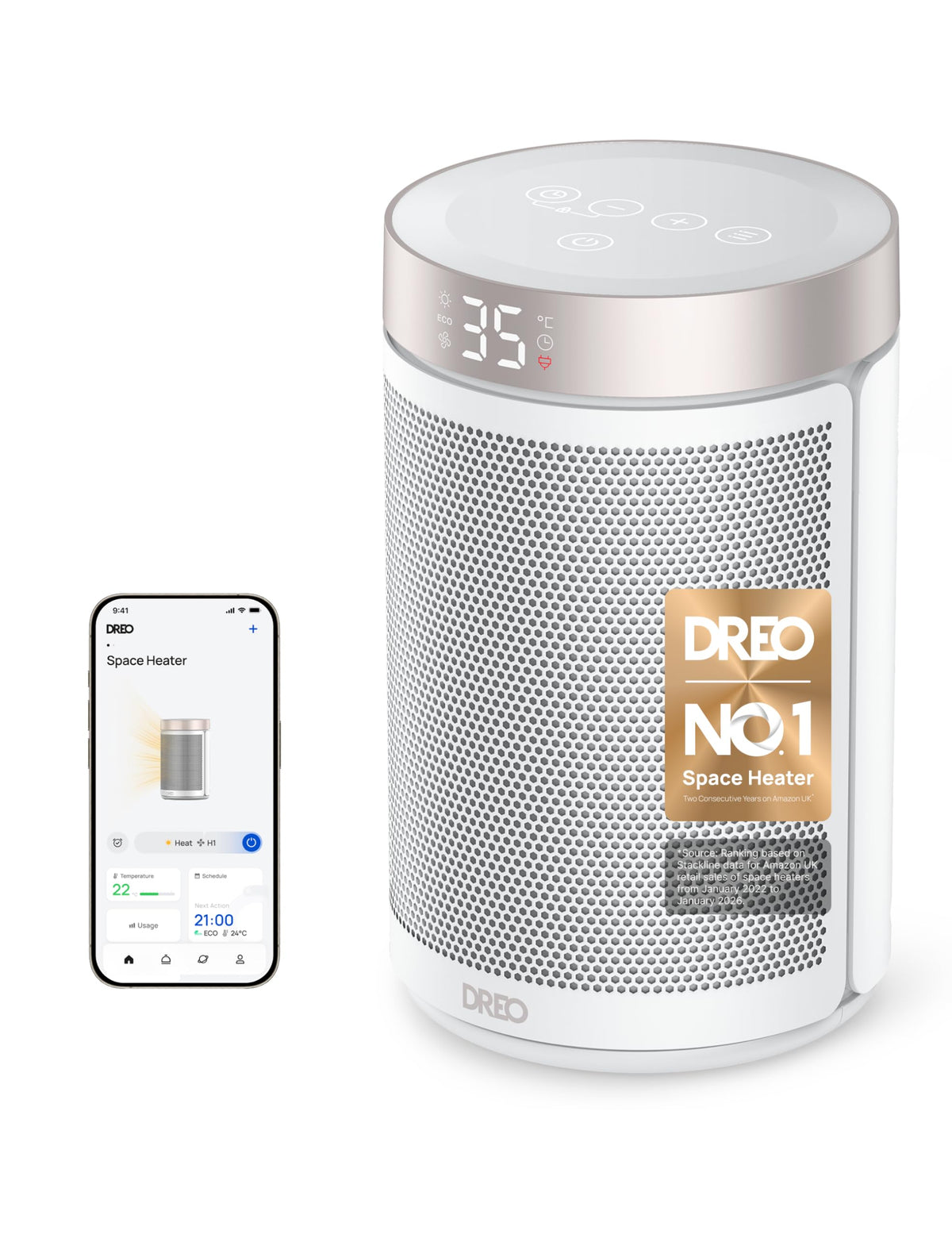 Dreo Electric Heater, 1500W Energy Efficient Space Silent Room Heater, Portable Ceramic Fan Heaters, Thermostat 3 Modes 12H Timer, Overheat & Tip Over Protection, for Bedroom, Atom 316, Silver