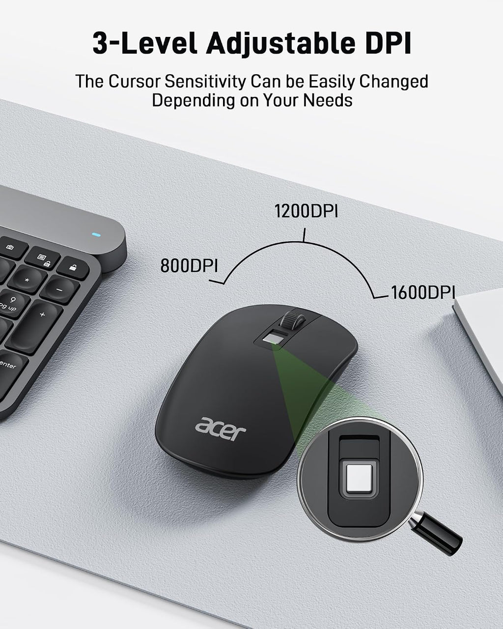 Acer Wireless Mouse, Computer Mouse Wireless with 2.4GHz USB Receiver
