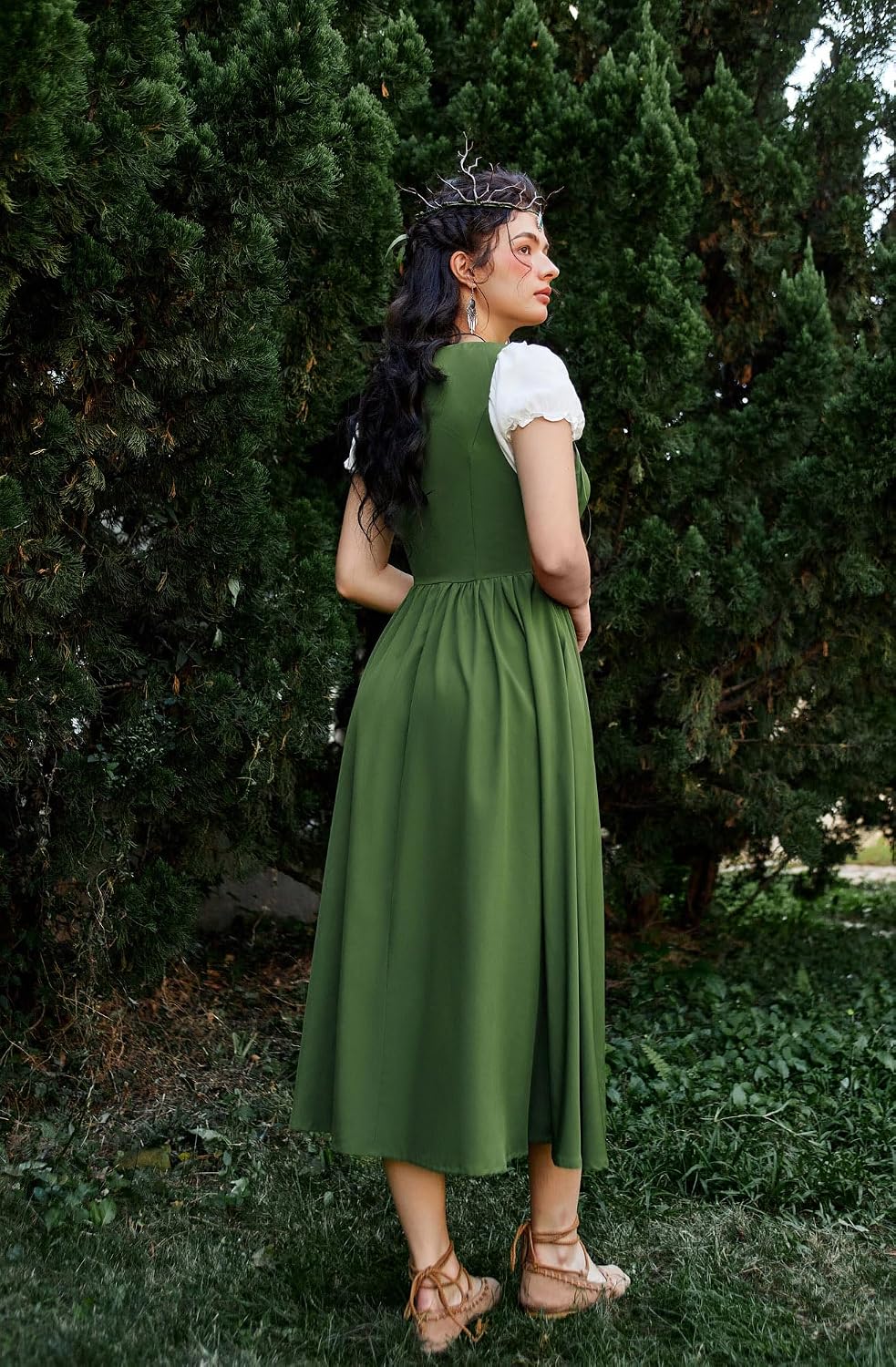 SCARLET DARKNESS Women 2Pcs Renaissance Maxi Dresses Off Shoulder Short Sleeve Lace-up Irish Costume with Over Dress