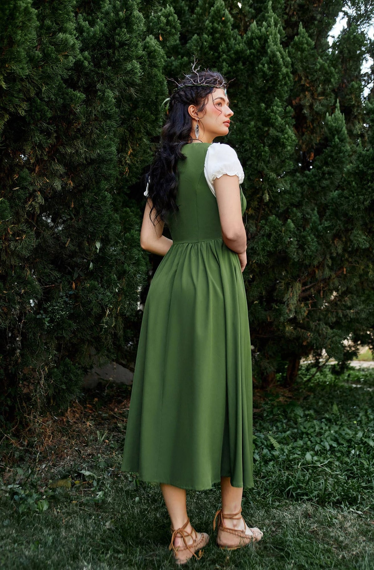 SCARLET DARKNESS Women 2Pcs Renaissance Maxi Dresses Off Shoulder Short Sleeve Lace-up Irish Costume with Over Dress