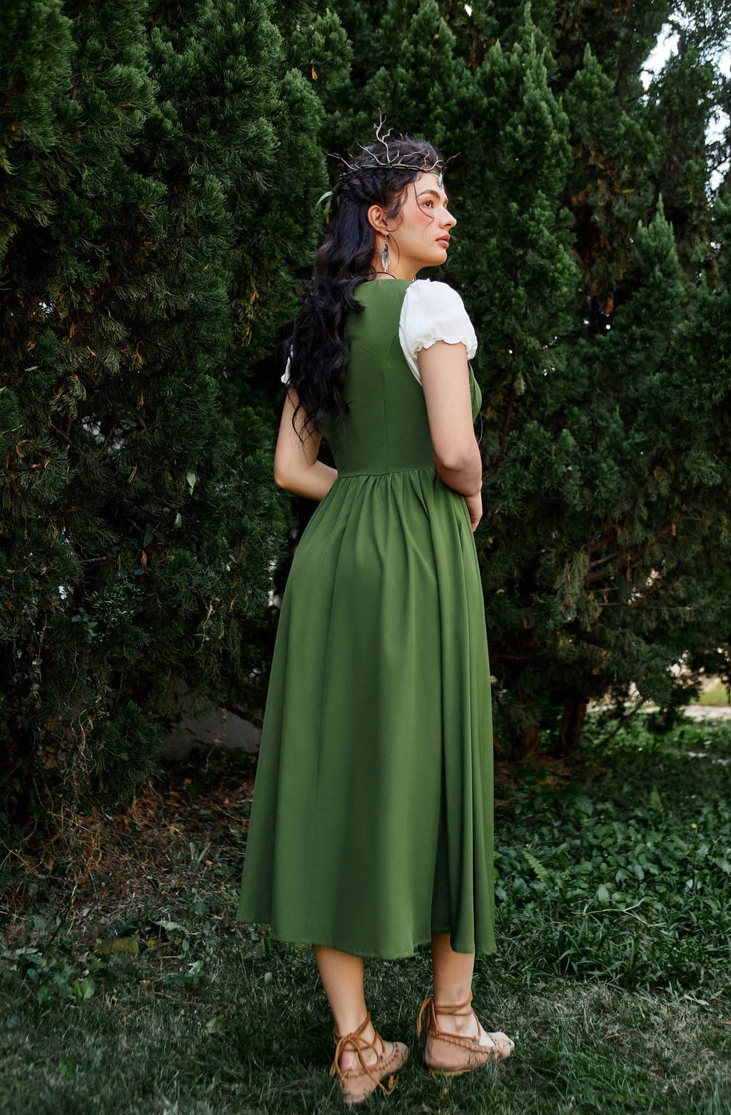 SCARLET DARKNESS Women 2Pcs Renaissance Maxi Dresses Off Shoulder Short Sleeve Lace-up Irish Costume with Over Dress