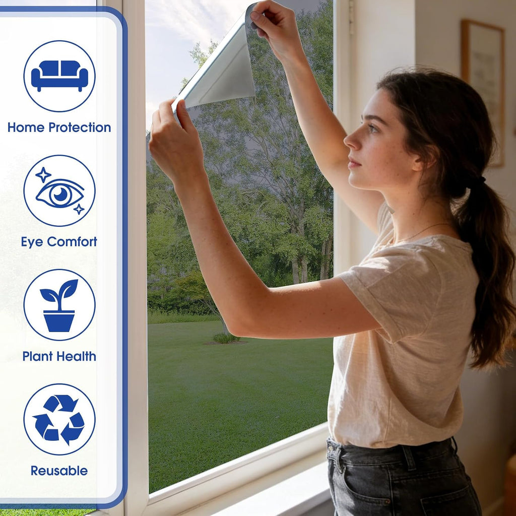 Home Window Privacy Film One Way Mirror 44.5x200cm Black Static Cling