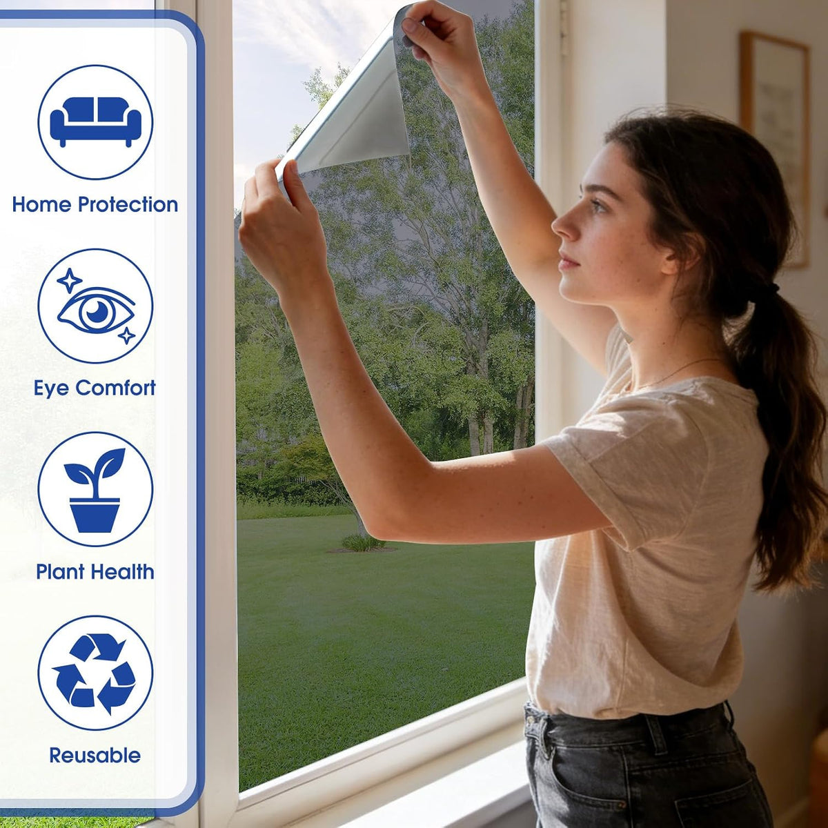Home Window Privacy Film One Way Mirror 44.5x200cm Black Static Cling