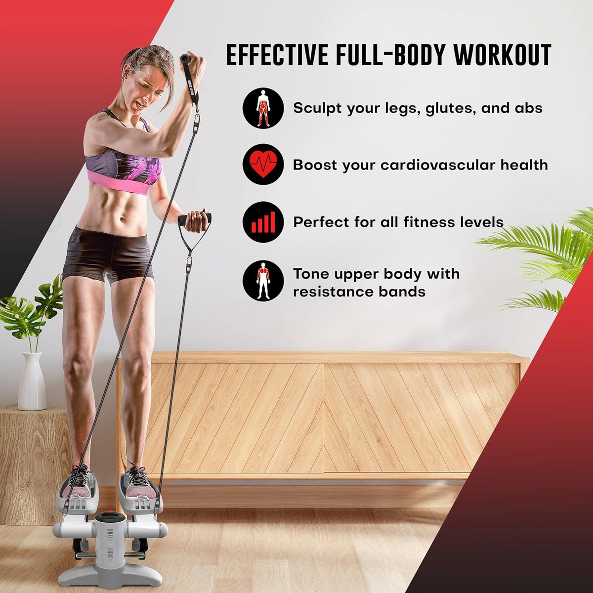 Mini Stepper Stair Climber Exercise Machine Resistance Bands Monitor Nordic Lifting