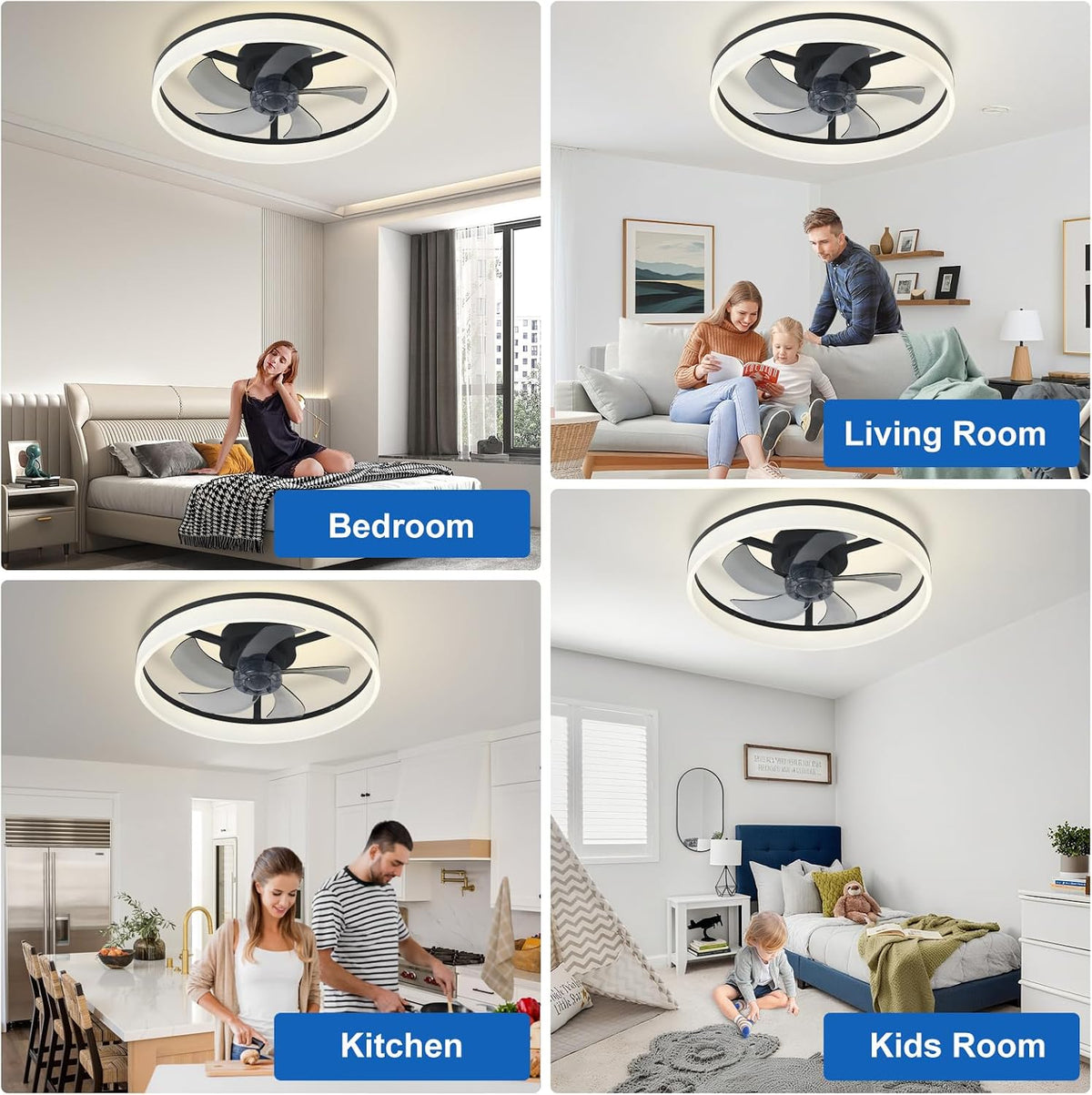 Ceiling Fan with Light 20 Inch LED Dimmable App Remote Black Depuley Bladeless