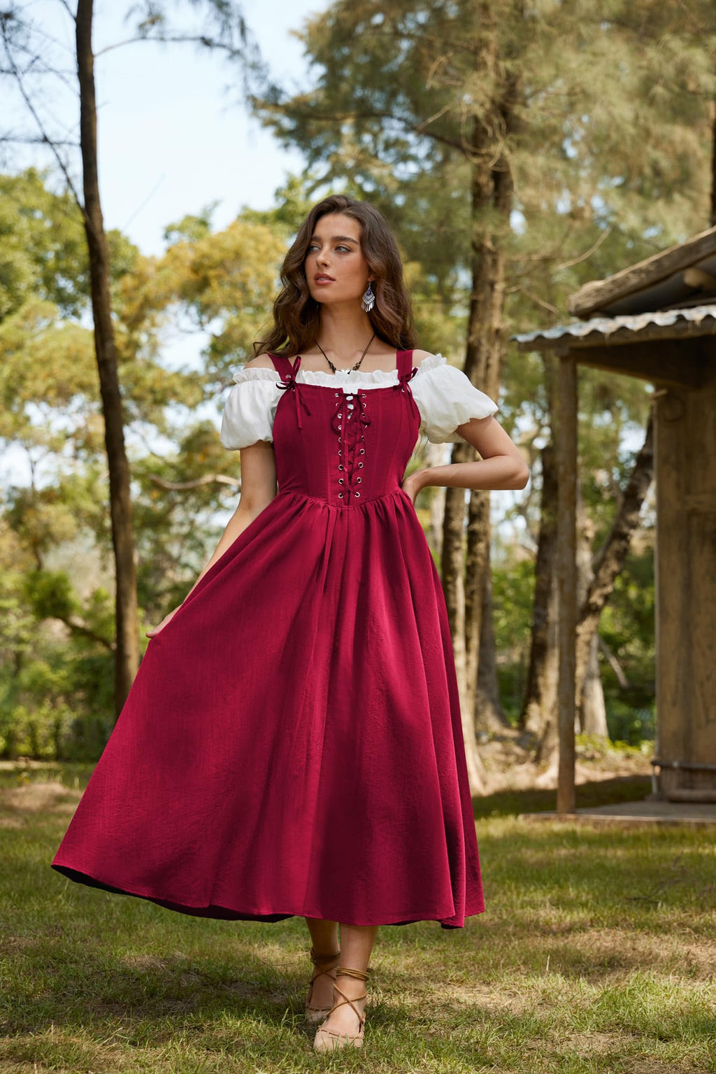 SCARLET DARKNESS Women's Renaissance Corset Dress Sleeveless Lace up A-Line Maxi Dresses