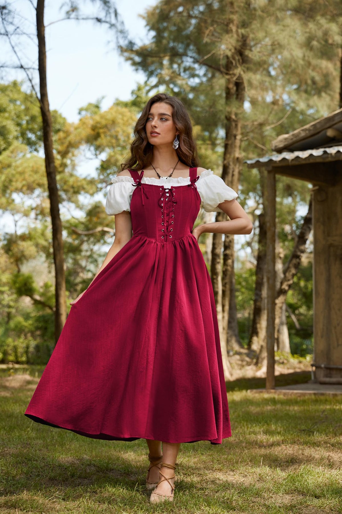 SCARLET DARKNESS Women's Renaissance Corset Dress Sleeveless Lace up A-Line Maxi Dresses