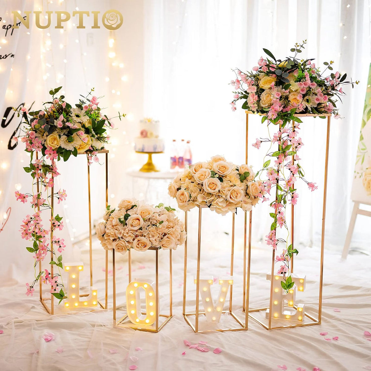 Wedding Flower Stands Gold Tall Geometric Metal Columns Event Decor NUPTIO Set