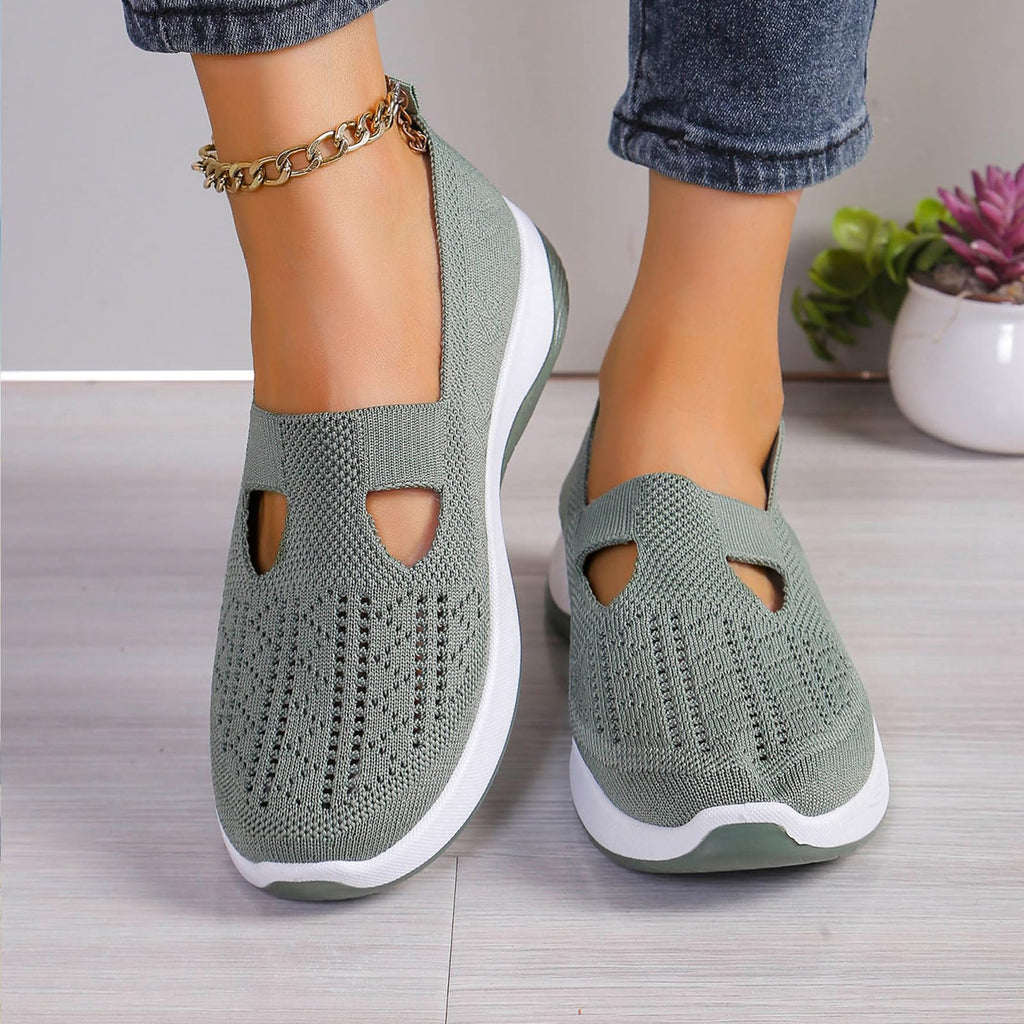 Women's Walking Shoes Comfortable Orthopedic Diabetic Shoes Soft Breathable Knitted Flats Arch Support for Indoor Outdoor