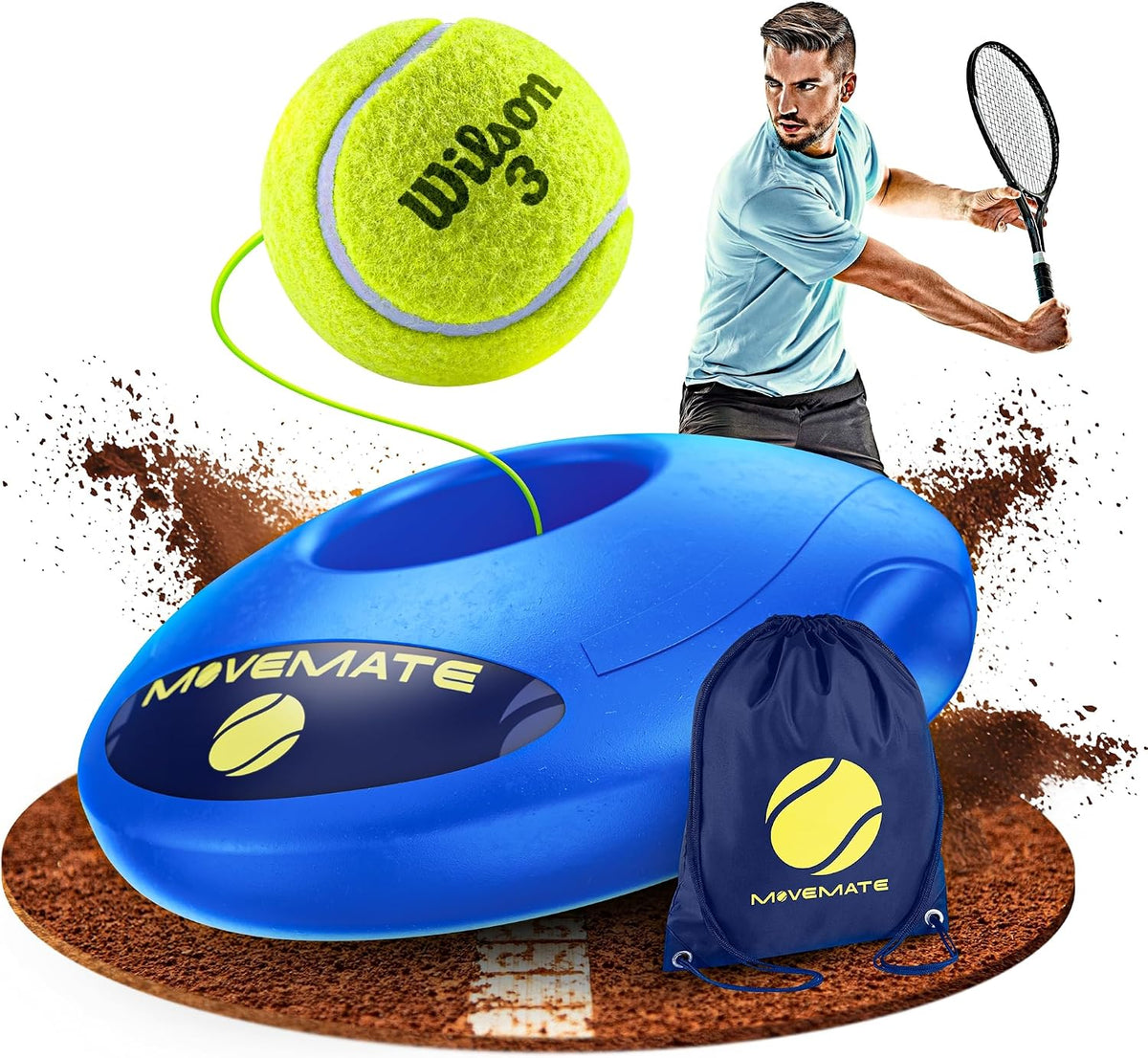 MOVEMATE Tennis-Trainer Set with Wilson® Tennis Ball | Innovative ball game for outdoors, in the garden, in the park for children & adults | Incl. transport bag & exercise videos