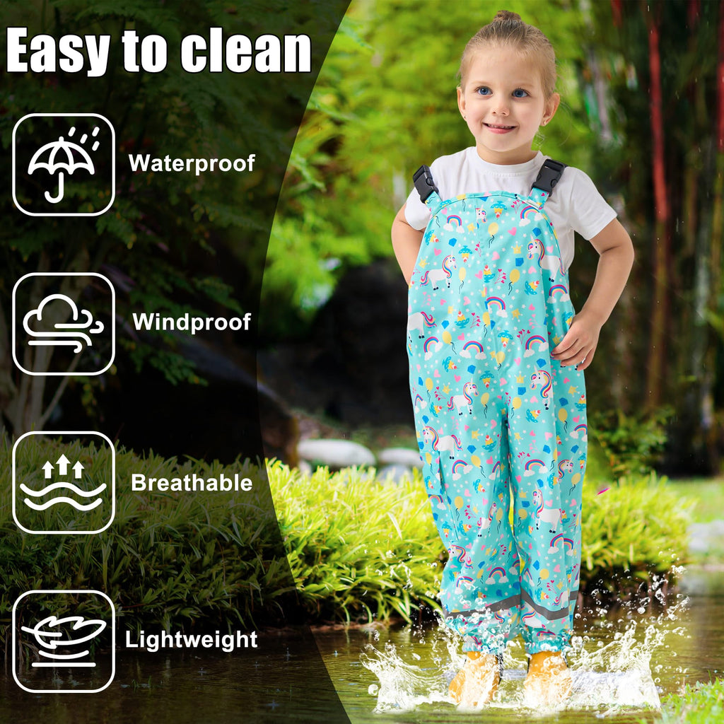 Kids Waterproof Trousers Boys Girls Rain Dungarees, 2-7 Years
