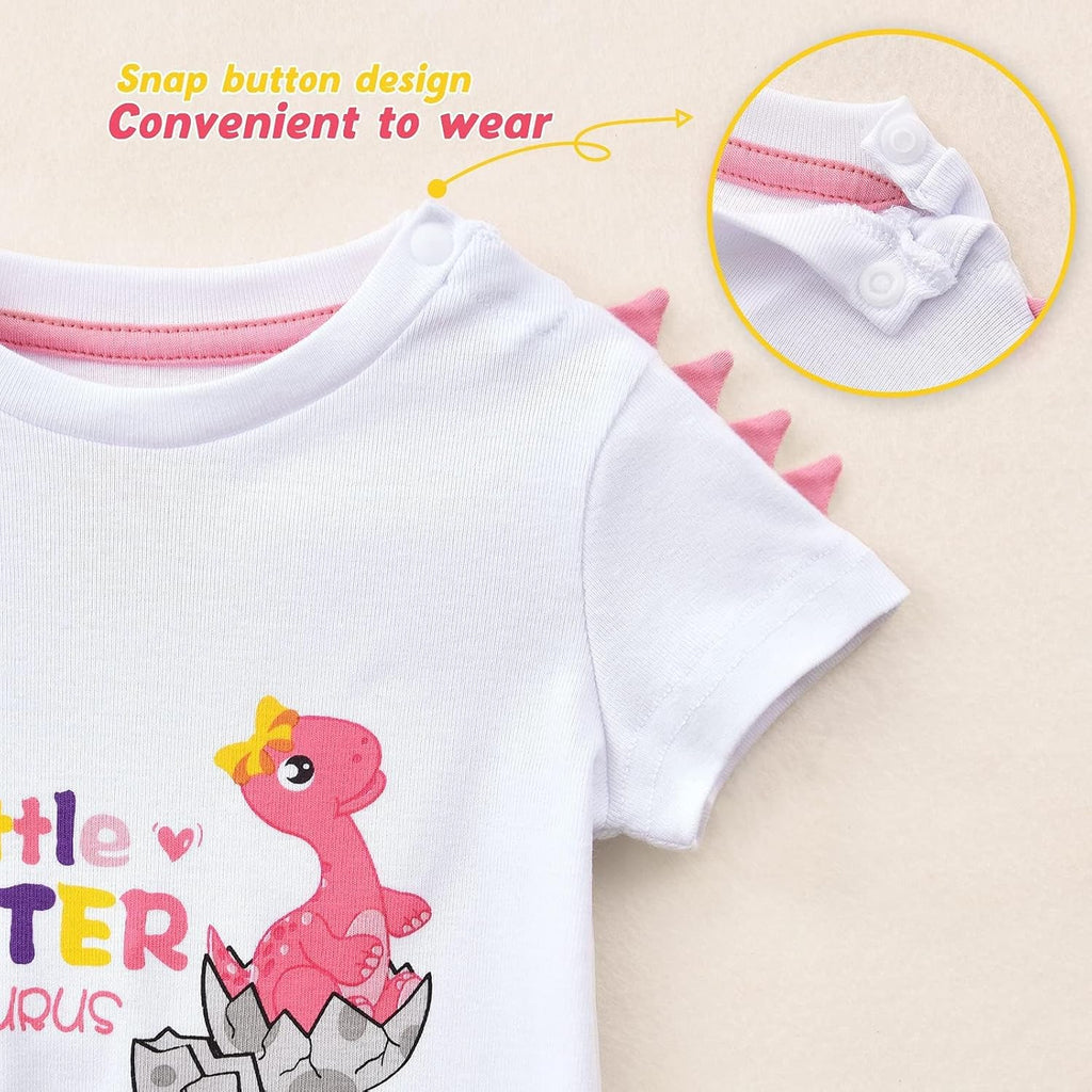 WAWSAM Little Sister Bodysuit Newborn Baby Girls’ Dinosaur Infant Romper Sibling Outfit