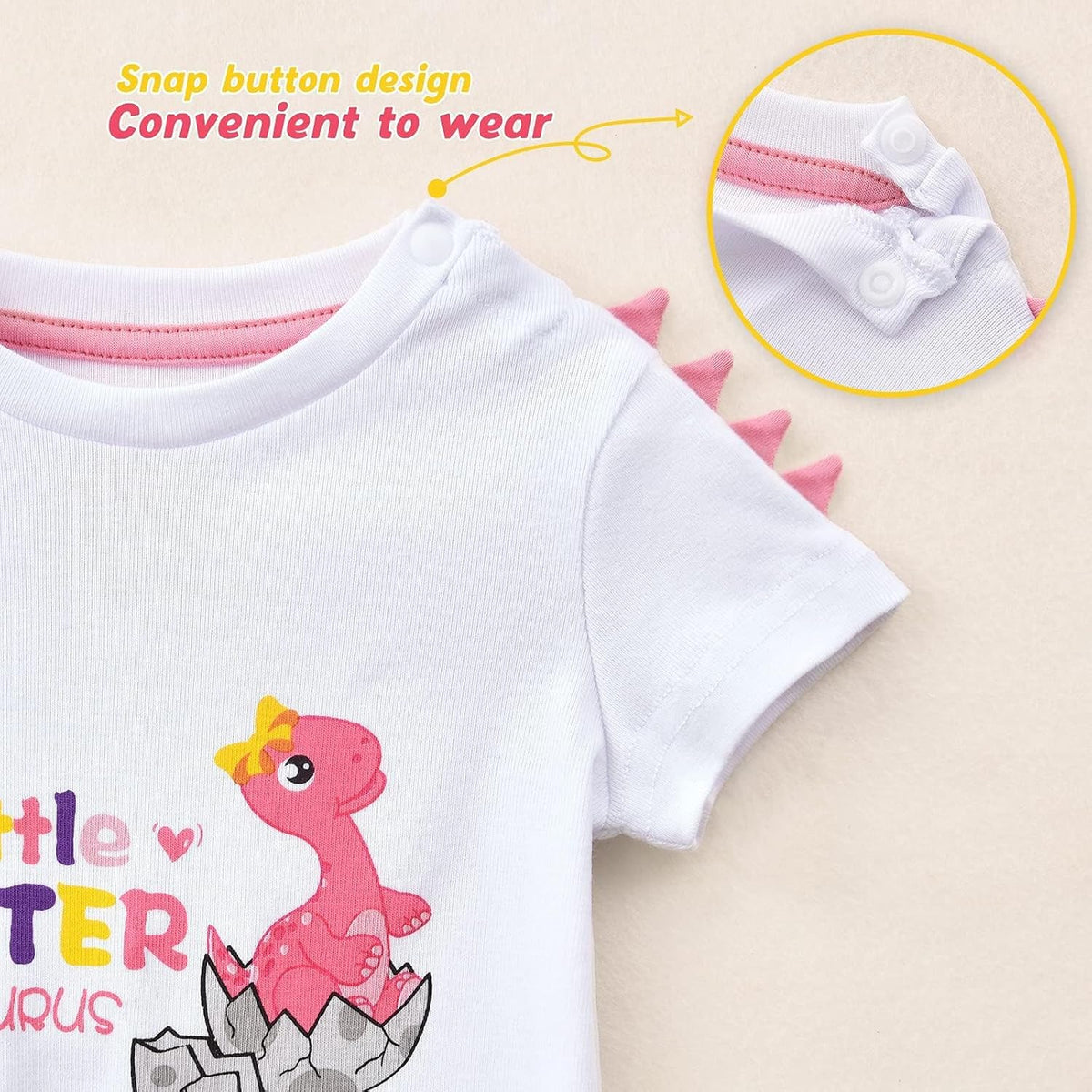 WAWSAM Little Sister Bodysuit Newborn Baby Girls’ Dinosaur Infant Romper Sibling Outfit
