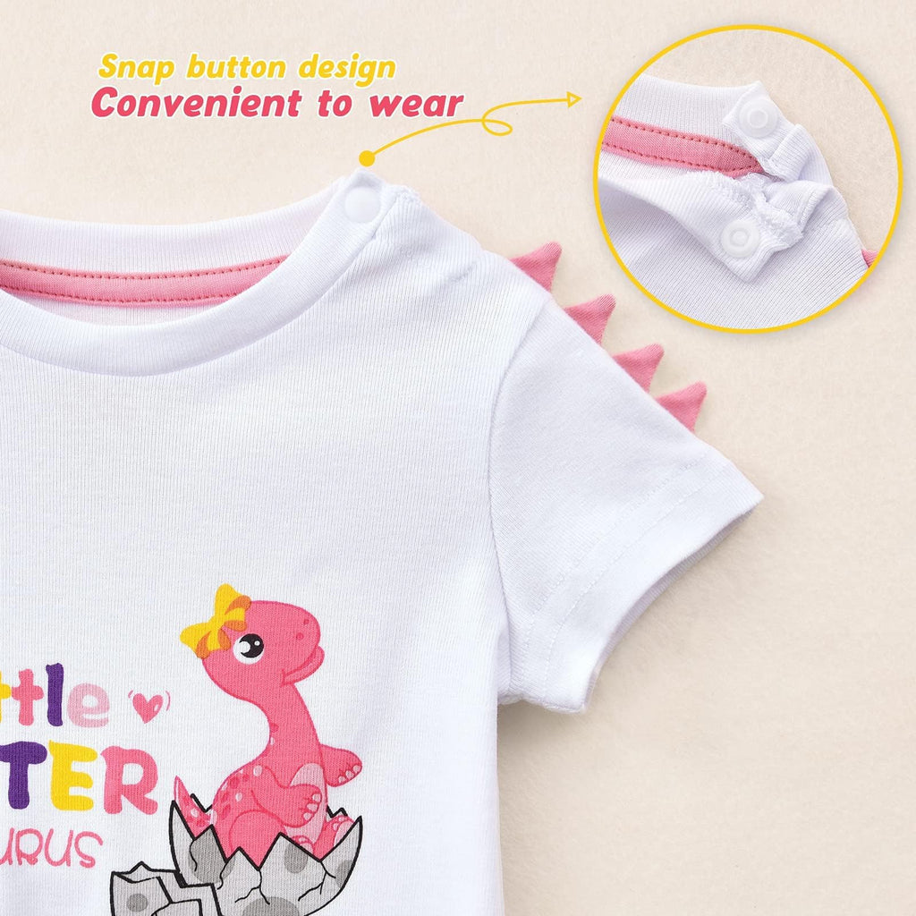 WAWSAM Little Sister Bodysuit Newborn Baby Girls’ Dinosaur Infant Romper Sibling Outfit