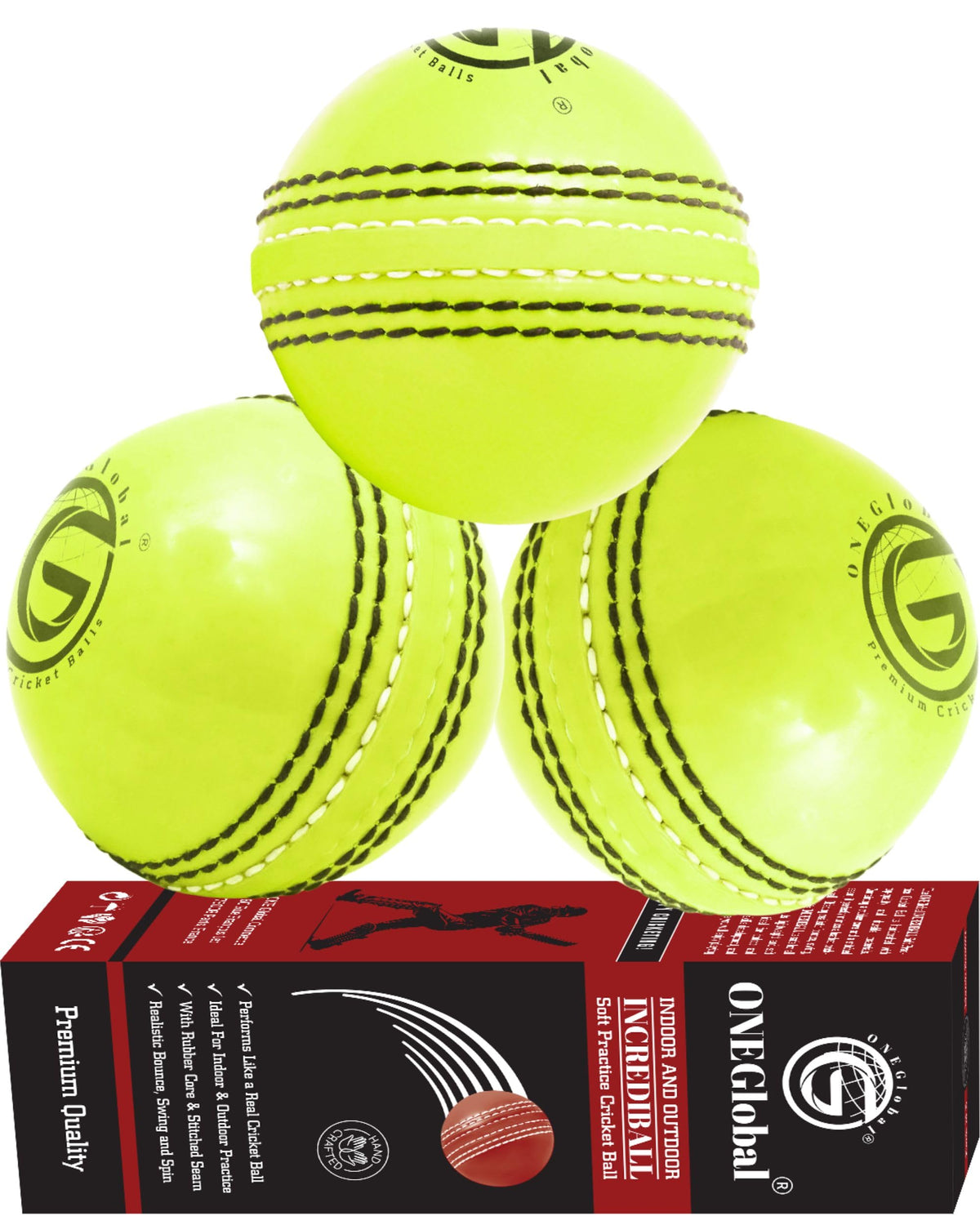 Incrediball Soft Practice Cricket Ball | Outdoor & Indoor Rubber Cricket Ball With Core & Stitched Seam | For Practice, Training & Family Fun | Senior & Junior Size