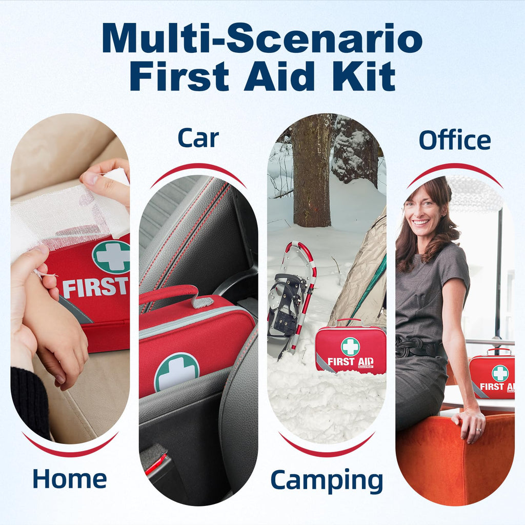 General Medi Mini First Aid Kit, 92 Pieces Small First Aid Kit - Includes Emergency Foil Blanket, Scissors for Travel, Home, Office, Vehicle, Camping, Workplace & Outdoor (Red)