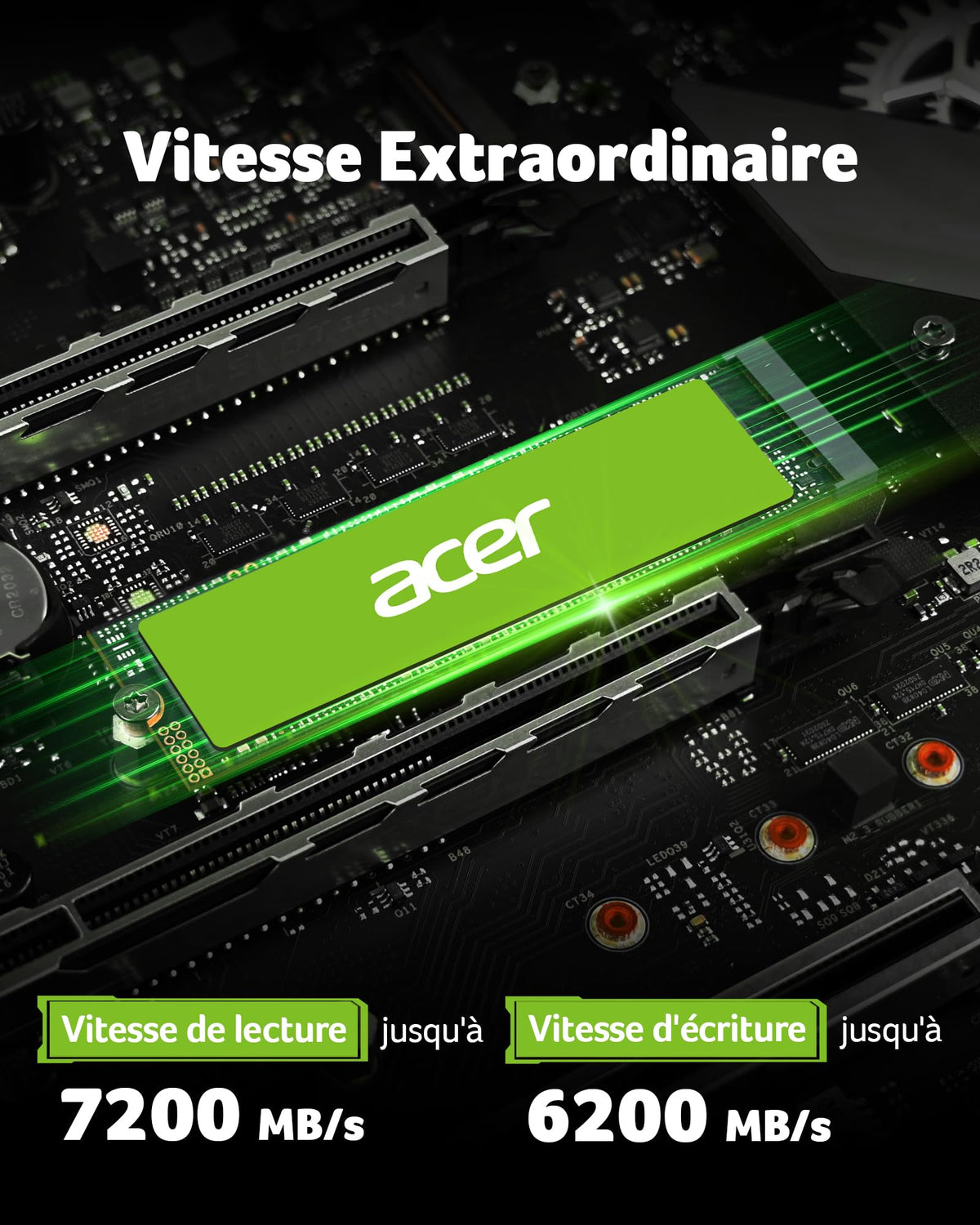 Acer FA100 M.2 2280 SSD 512GB: PCIe 3.0 NVMe with HMB & SLC Cache, Up to 3500 MB/s Read Speed, PC Internal Solid State Drive for Laptop & Desktop Upgrade