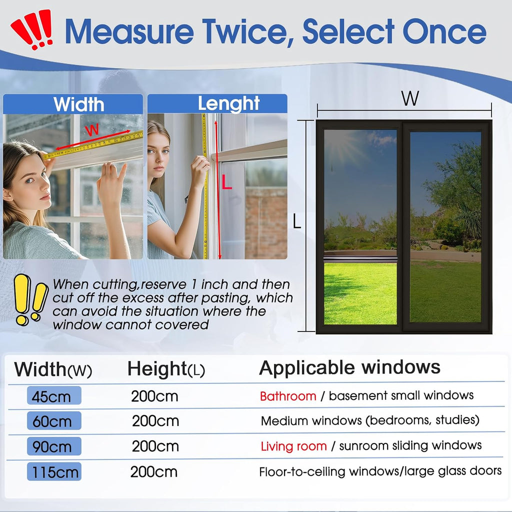 Home Window Privacy Film One Way Mirror 44.5x200cm Black Static Cling