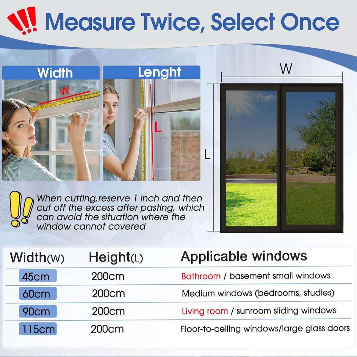 Home Window Privacy Film One Way Mirror 44.5x200cm Black Static Cling