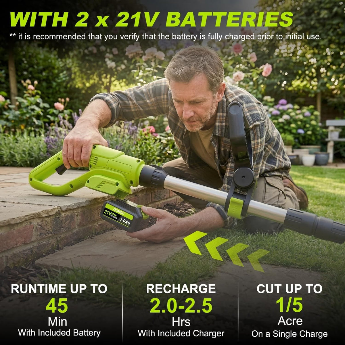 Cordless Strimmer 21V Brushless 30cm Grass Trimmer 2x3.0Ah Batteries Edge Cutter