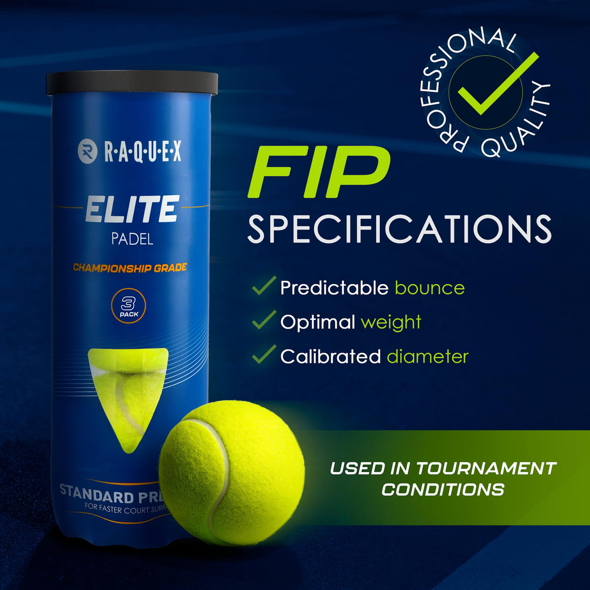 Raquex Elite Padel Balls - Standard or Pace - FIP Approved, 3 to 120 Balls