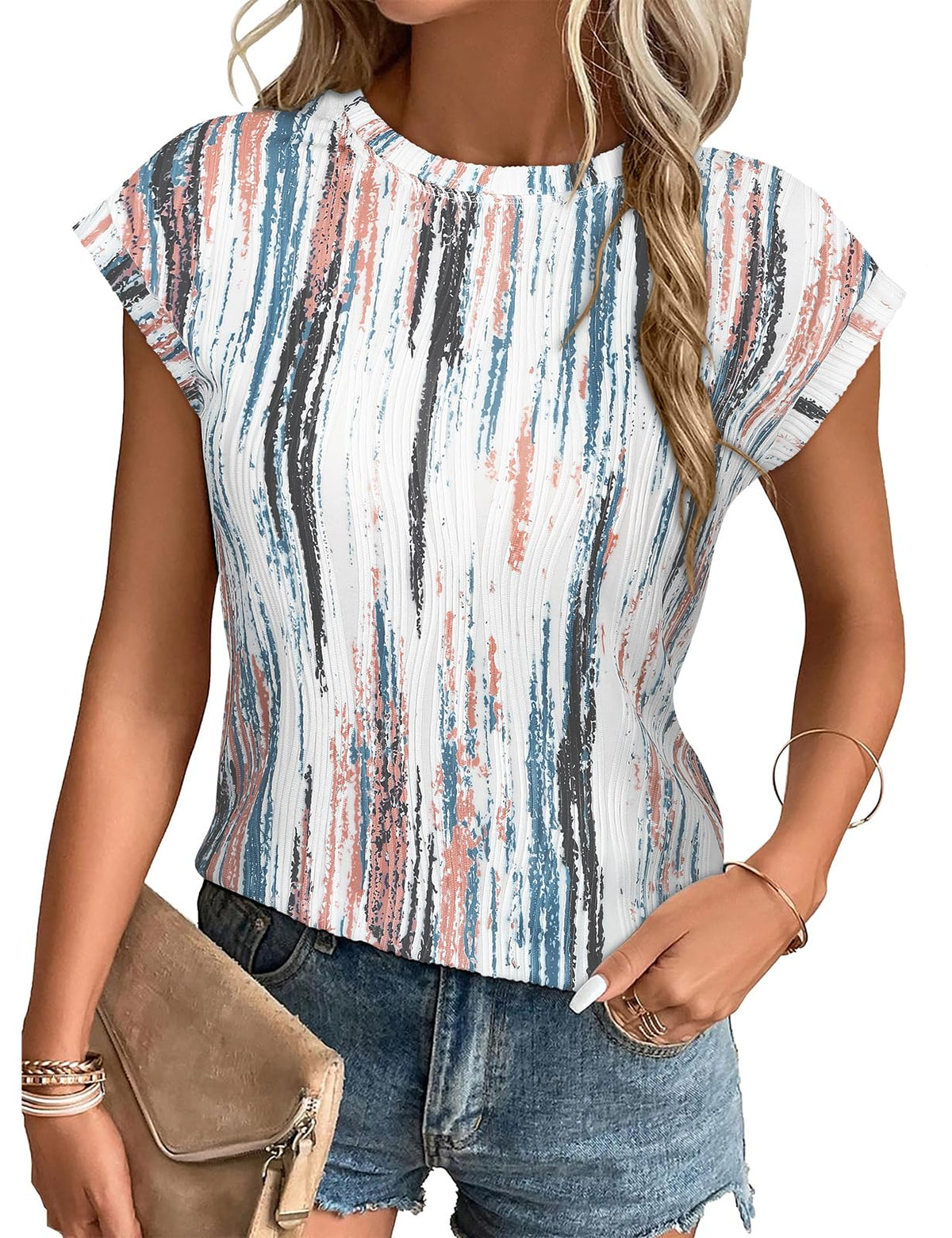 Gemulate Short Sleeve Tops Casual T Shirts Round Neck Blouse