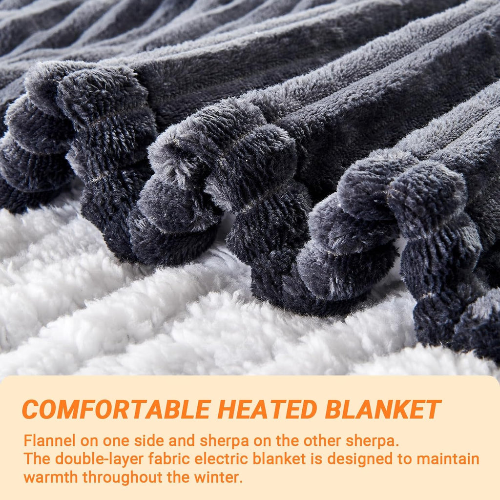 Heated Blanket Throw 130×160cm Electric Blanket, 10 Heating Settings, 1-8h Timer overheat Protection, Machine Washable, Flannel & Sherpa Full Body Warming, Electric Throw Blanket for Sofa