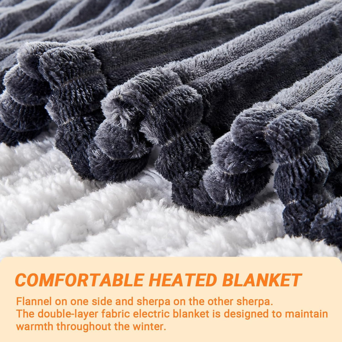 Heated Blanket Throw 130×160cm Electric Blanket, 10 Heating Settings, 1-8h Timer overheat Protection, Machine Washable, Flannel & Sherpa Full Body Warming, Electric Throw Blanket for Sofa