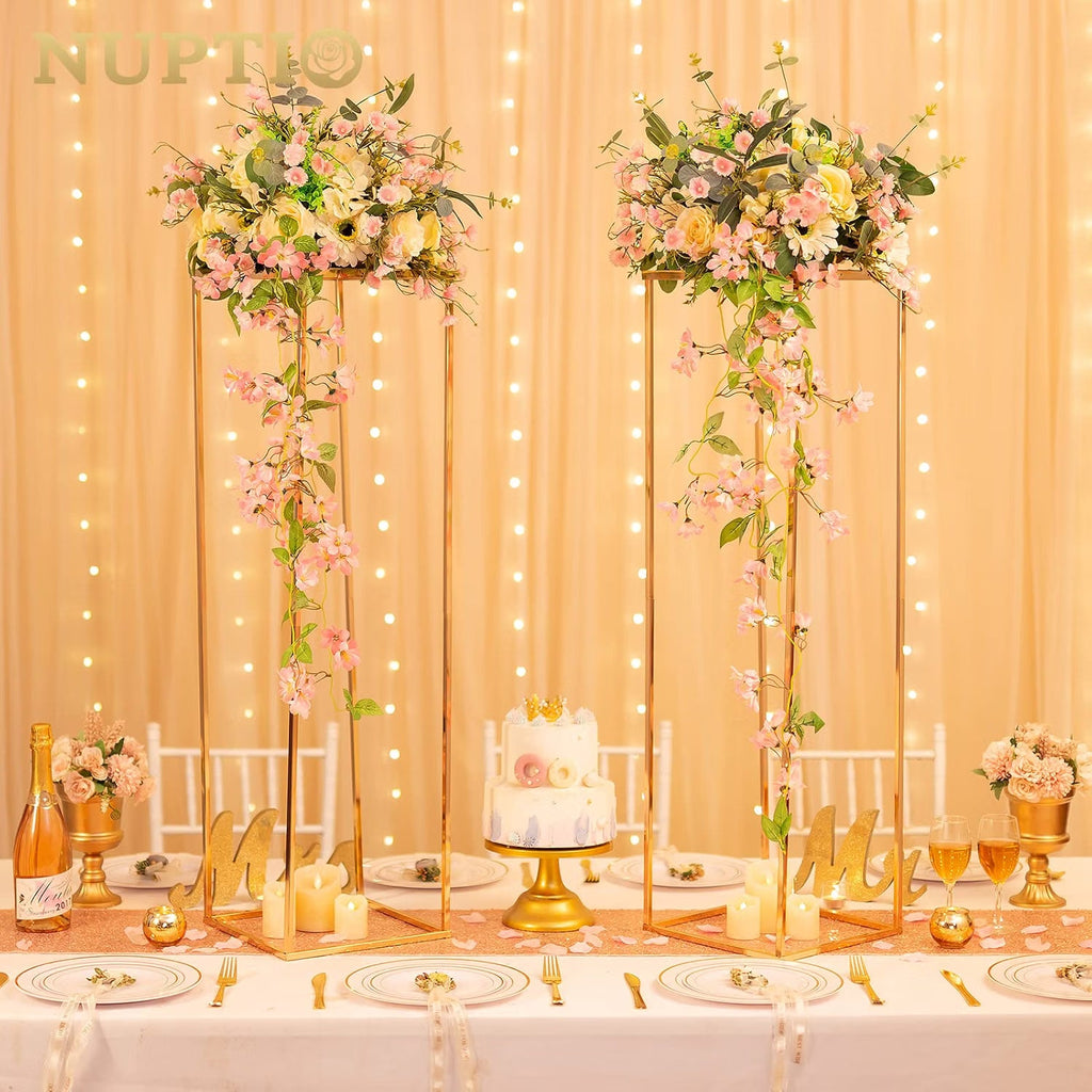 Wedding Flower Stands Gold Tall Geometric Metal Columns Event Decor NUPTIO Set