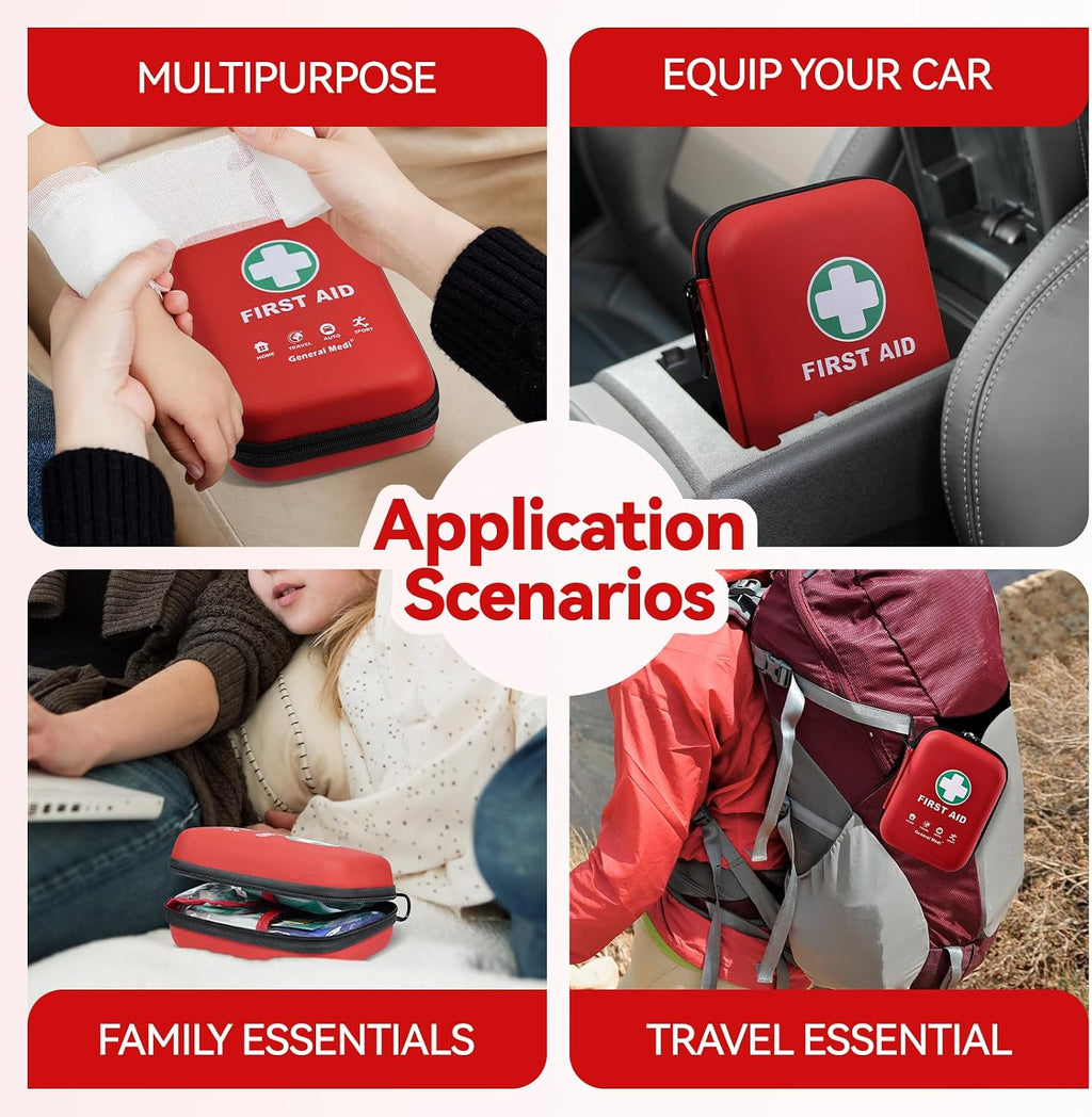 First Aid Kit - 170 Pieces Hard Case and Lightweight - Includes Instant Cold Pack,Emergency Blanket for Travel, Home, Office, Vehicle