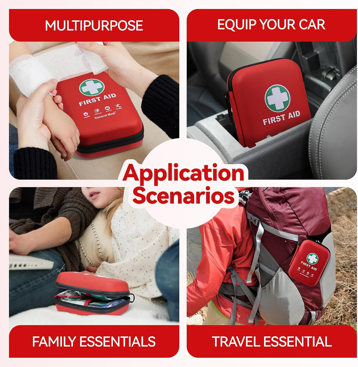 First Aid Kit - 170 Pieces Hard Case and Lightweight - Includes Instant Cold Pack,Emergency Blanket for Travel, Home, Office, Vehicle