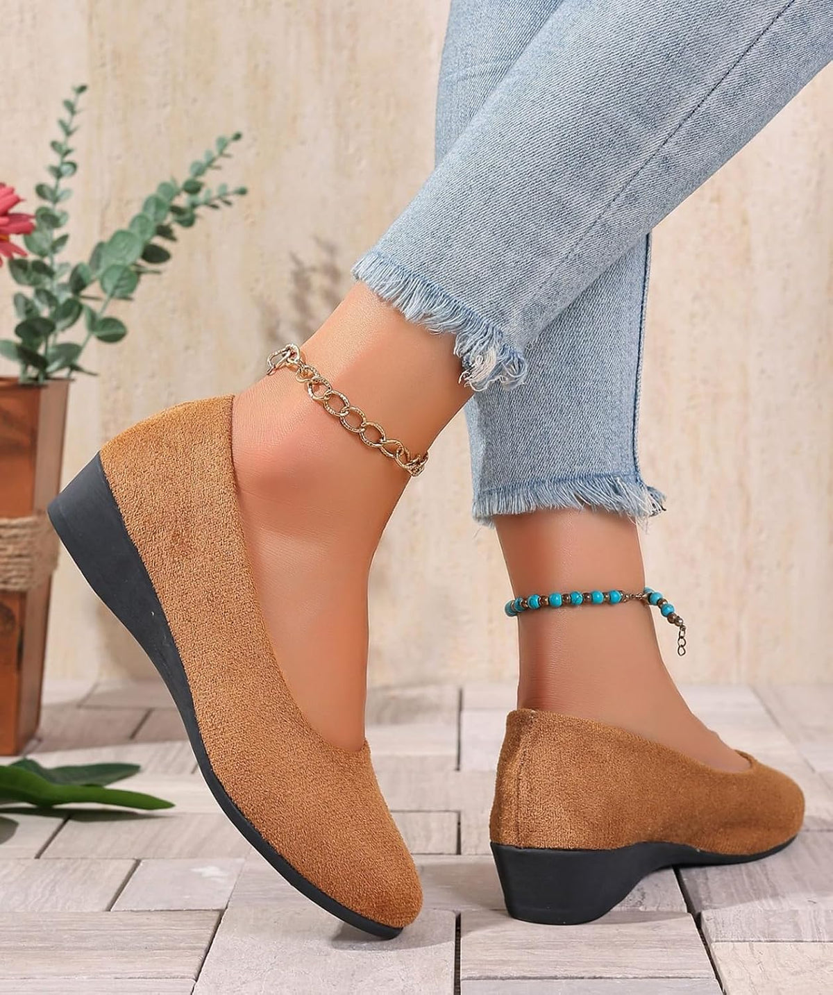 Women's Ballet Flats Business Office Work Dress Shoes Low Wedge Round Toe Slip-Ons Comfortable Dressy Casual Flats Shoes
