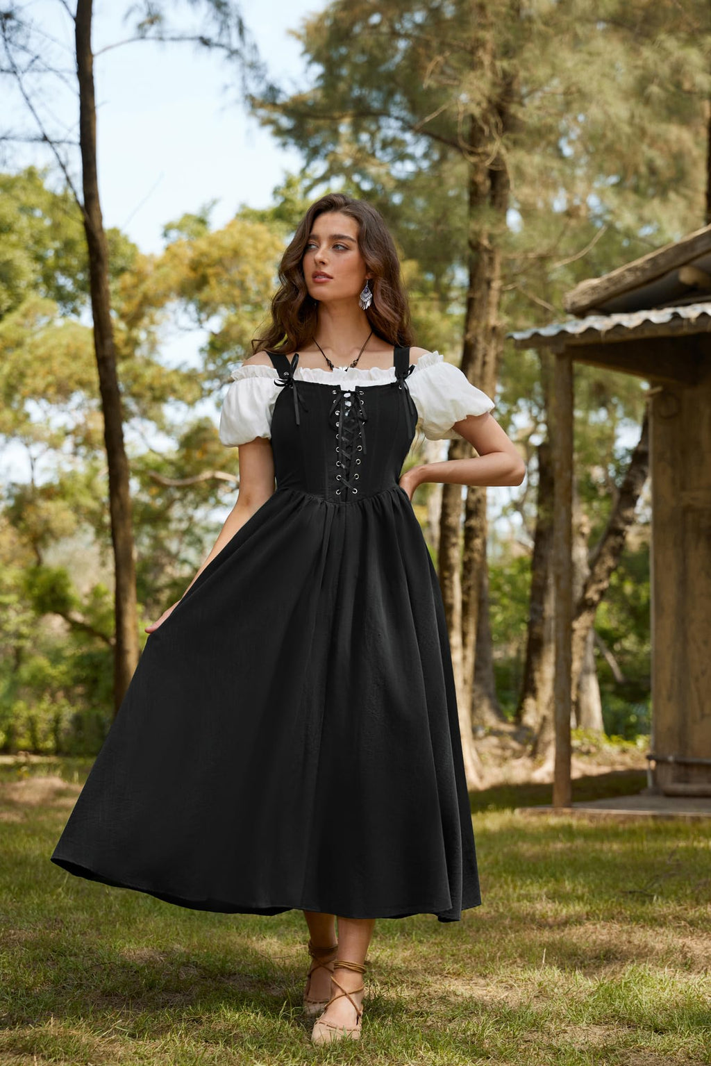 SCARLET DARKNESS Women's Renaissance Corset Dress Sleeveless Lace up A-Line Maxi Dresses