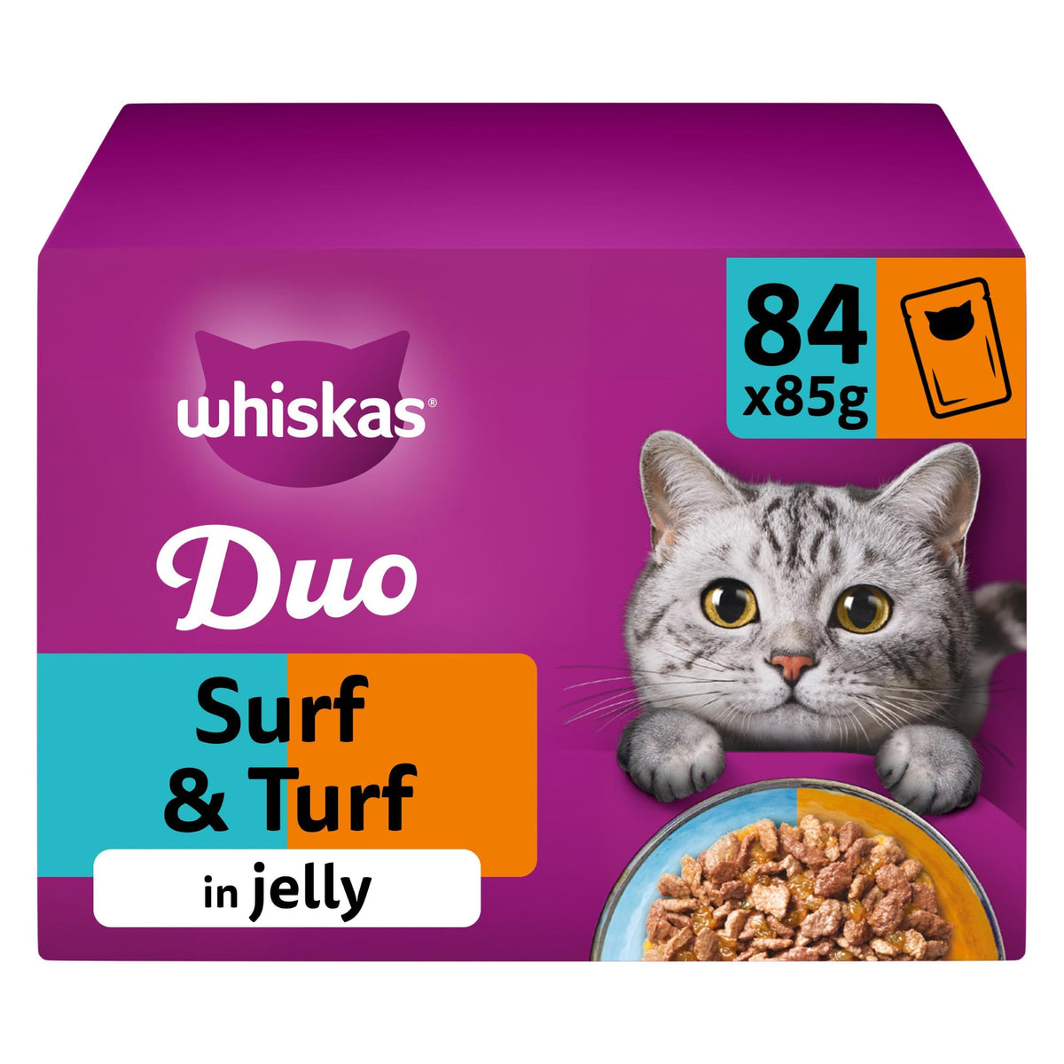WHISKAS DUO Adult Wet Cat Food in Jelly 40x85g Surf & Turf