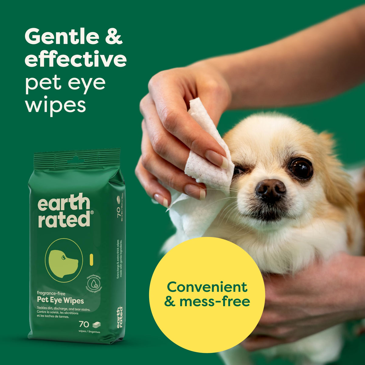 Earth Rated Dog Wipes, Hypoallergenic, Cleaning and Hydrating, for Grooming Paws, Body and Bums, Lavender Scented, 100 Count