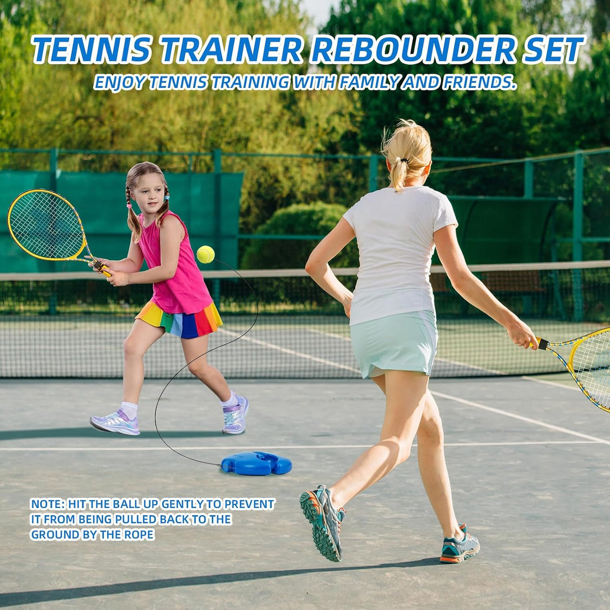 Kids Tennis Rackets 2 Pack with Trainer Rebound Balls, Size 19" & 21" Training Equipment for Parent-child activities, Portable Beginners junior Youth Tennis Practice Kit for Boy Girl