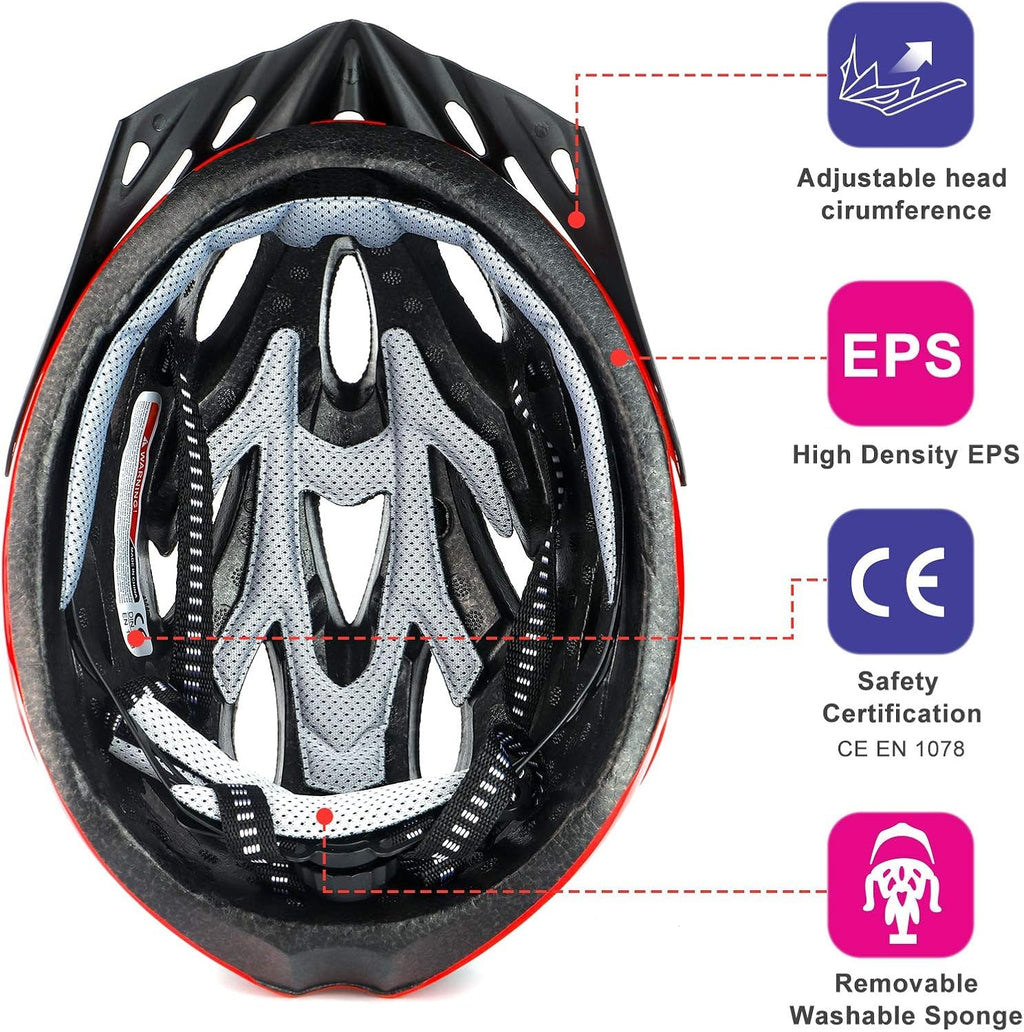 Cycle Helmet, Lightweight Bicycle Helmet, Adjustable Mountain & Road Bike Helmets for Adults, 18 Vents with Adjustable Strap & Detachable Visor for Mens Womens(Head Sizes58-62cm)