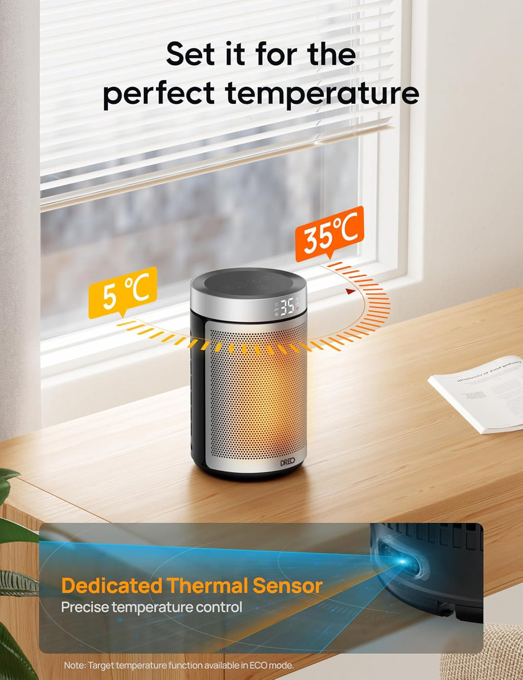 Dreo Electric Heater, 1500W Energy Efficient Space Silent Room Heater, Portable Ceramic Fan Heaters, Thermostat 3 Modes 12H Timer, Overheat & Tip Over Protection, for Bedroom, Atom 316, Silver