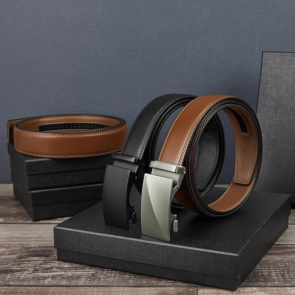 Ratchet Belt for Men - 2 Packs Leather Mens belt For Gift Men Dress and Casual,Trim to Fit