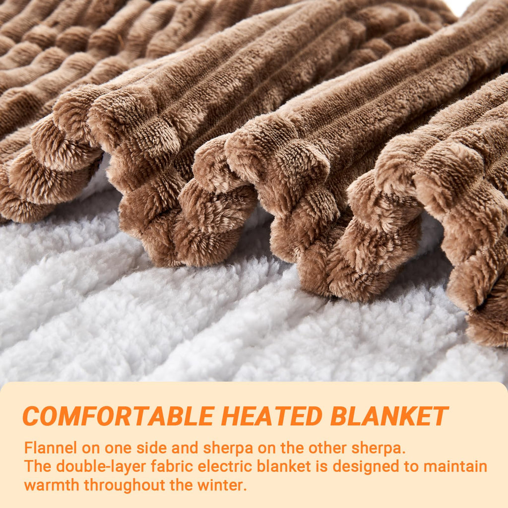 Heated Blanket Throw 130×160cm Electric Blanket, 10 Heating Settings, 1-8h Timer overheat Protection, Machine Washable, Flannel & Sherpa Full Body Warming, Electric Throw Blanket for Sofa
