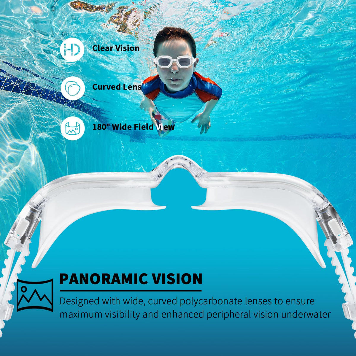 BEEWAY Kids Swimming Goggles for Boys Girls Age 6-14 Anti Fog & Leak Proof