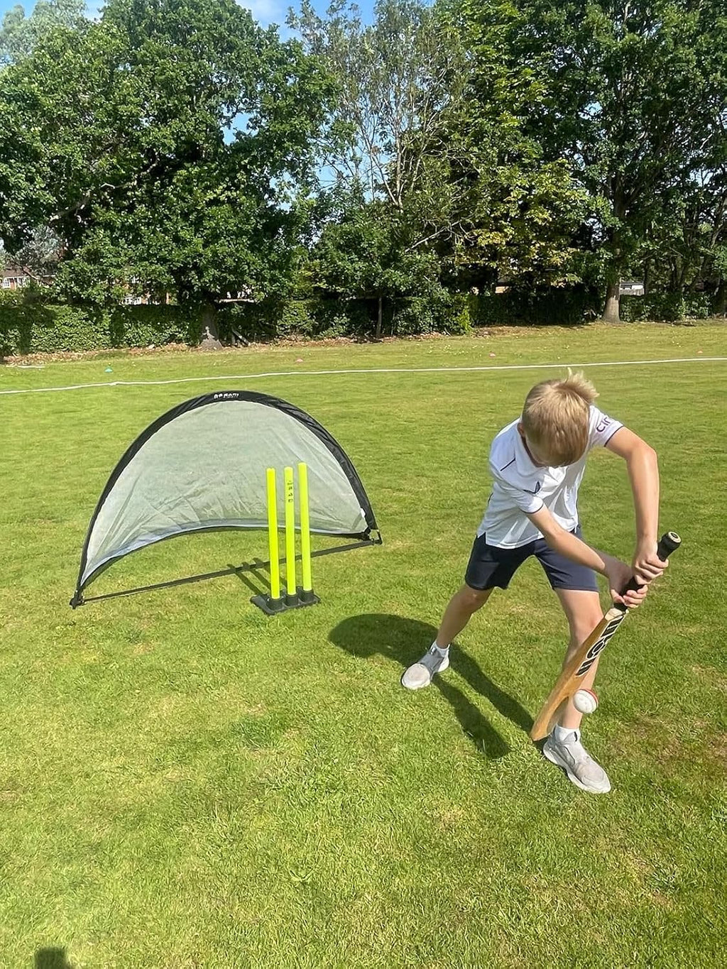 Ram Cricket pop-up ball stop net. Quick setup, portable for multi-sport use